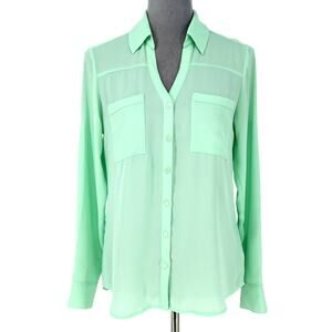 Express Top Womens Small Mint Green The Portofino Shirt Blouse Roll Tab Career